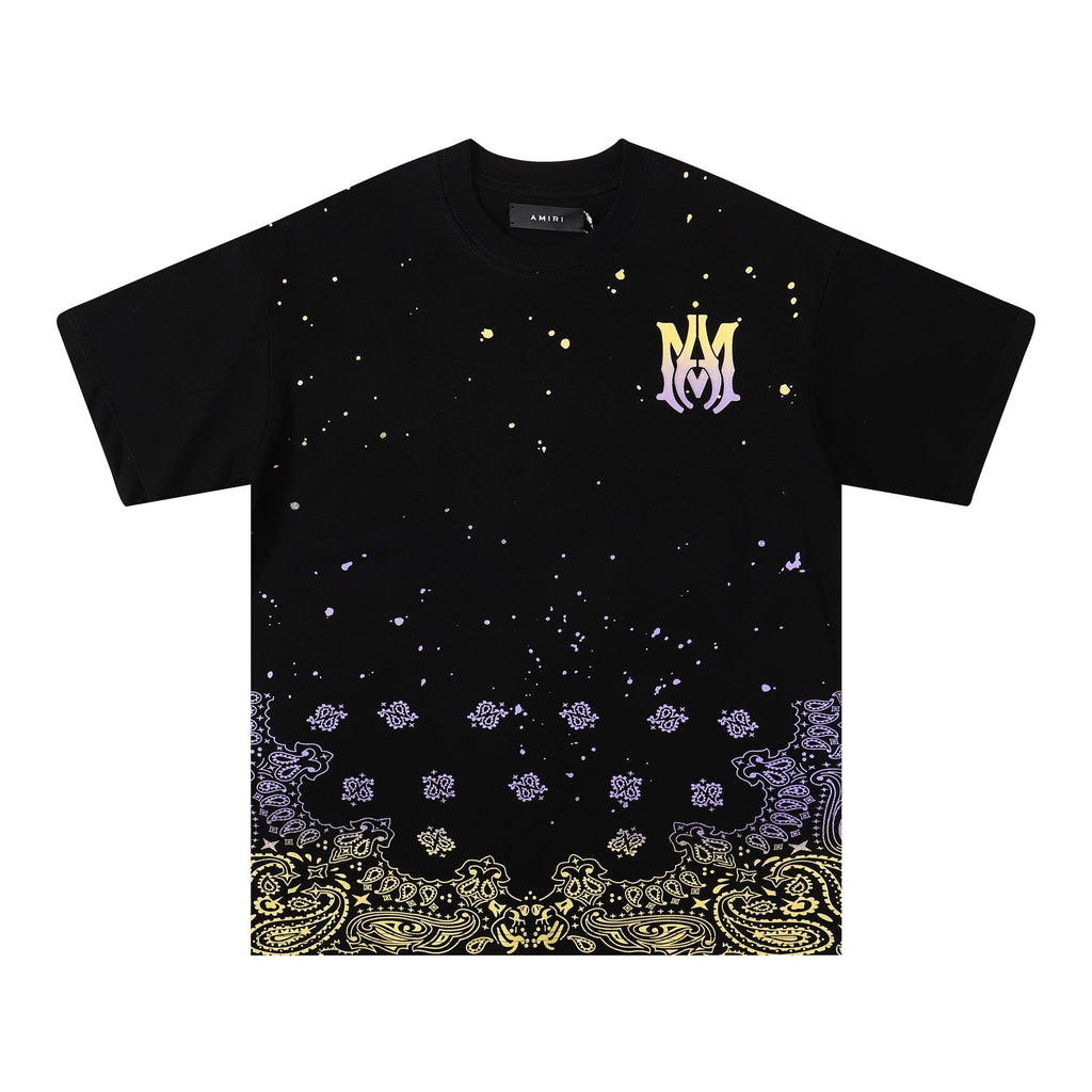 AMIRI Purple Yellow Bandana Hem Graphic T-Shirt ¡ª front