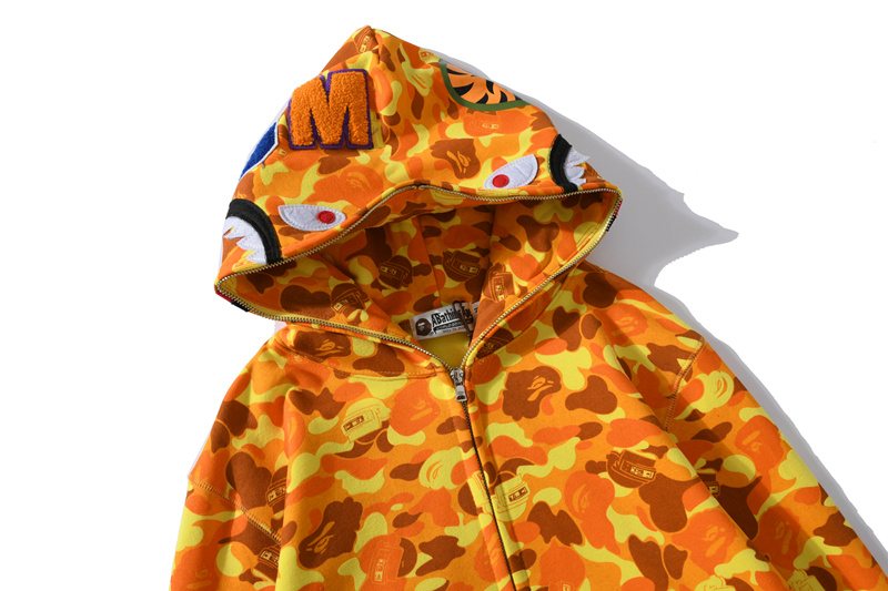BAPE Orange Camo Shark Full-Zip Hoodie ¡ª front