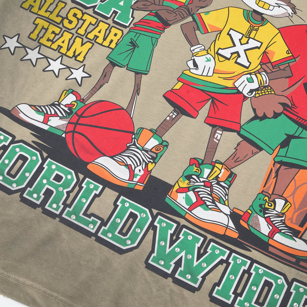 DUAA All Star Basketball Graphic Short-Sleeve T-Shirt - Olive ¡ª detail
