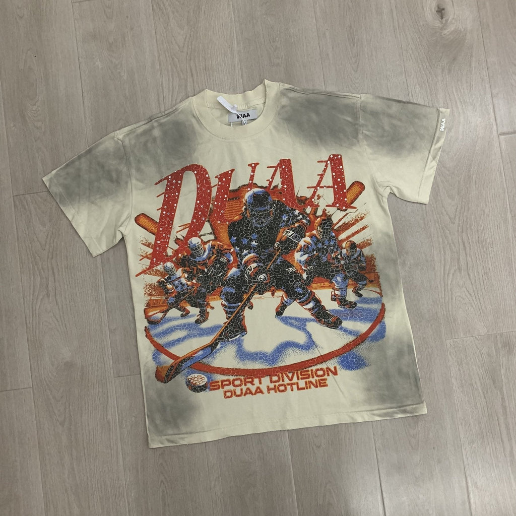 DUAA Cream Washed Hockey Graphic Short-Sleeve T-Shirt ¡ª front