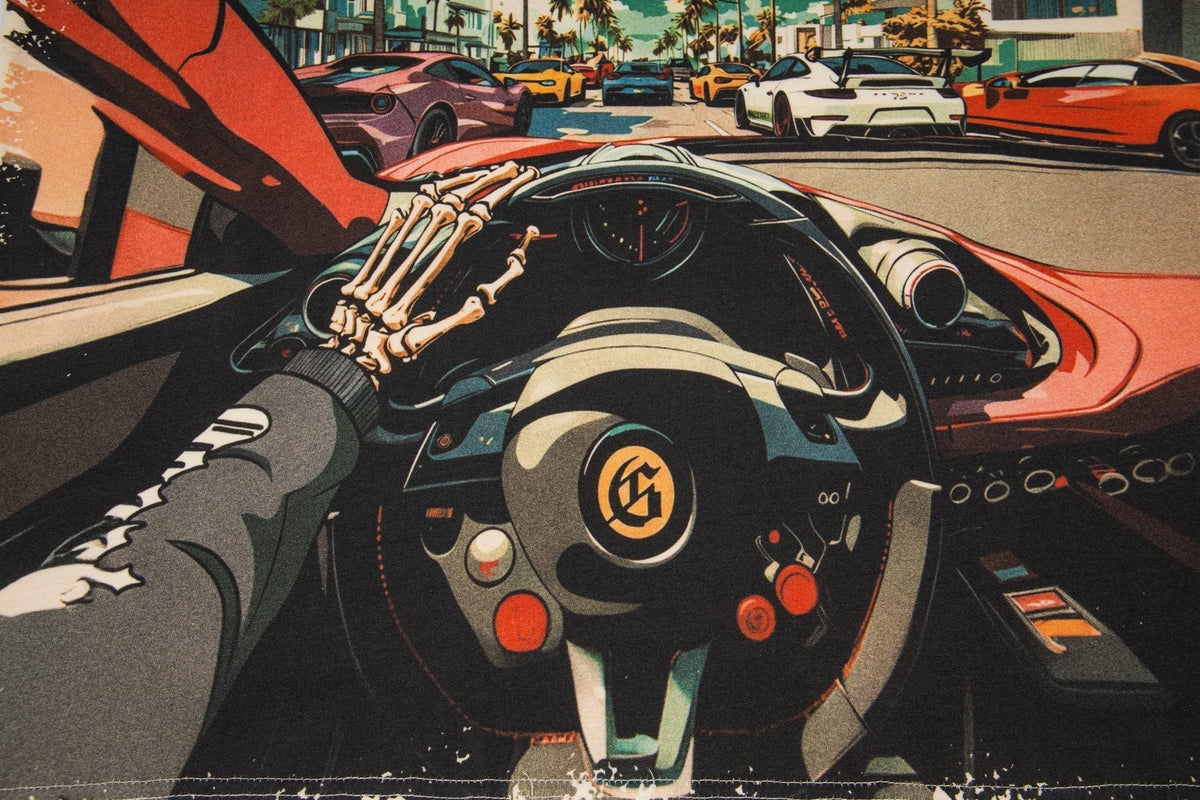 Godspeed Retro Car & Palm Tree Graphic T-Shirt ¡ª detail
