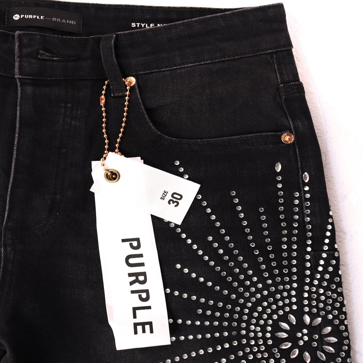 PURPLE Rhinestone Burst Denim Shorts ¡ª detail