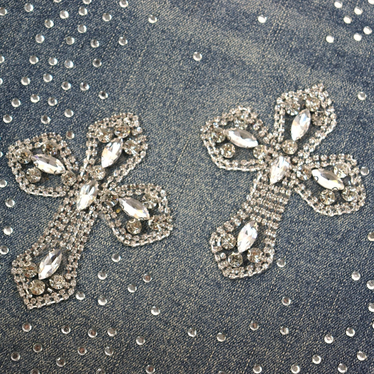 PURPLE Rhinestone Bow Cross Denim Shorts ¡ª detail