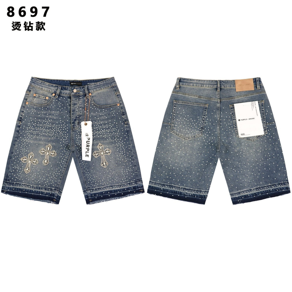 PURPLE Rhinestone Bow Cross Denim Shorts ¡ª hero