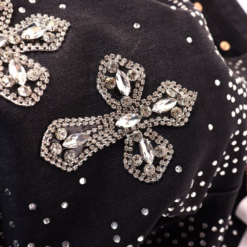 PURPLE Rhinestone Bow Cross Denim Shorts ¡ª detail