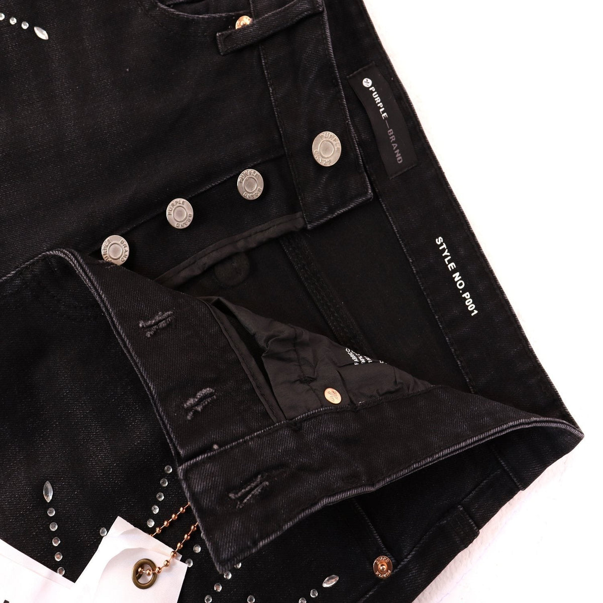 PURPLE Rhinestone Washed Denim Shorts ¡ª detail