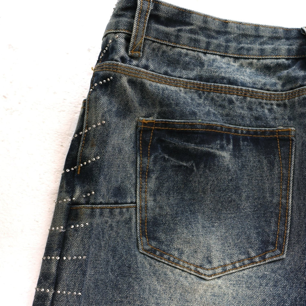PURPLE Rhinestone Washed Denim Shorts ¡ª detail