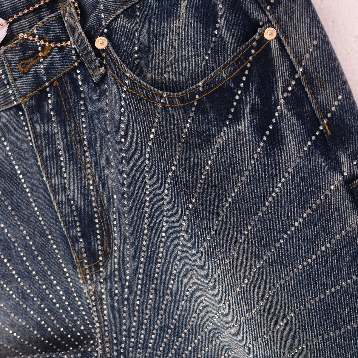 PURPLE Rhinestone Washed Denim Shorts ¡ª detail