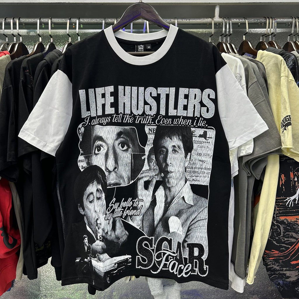 Life Hustlere Scarface Portrait Graphic Color-Block T-Shirt ¡ª context