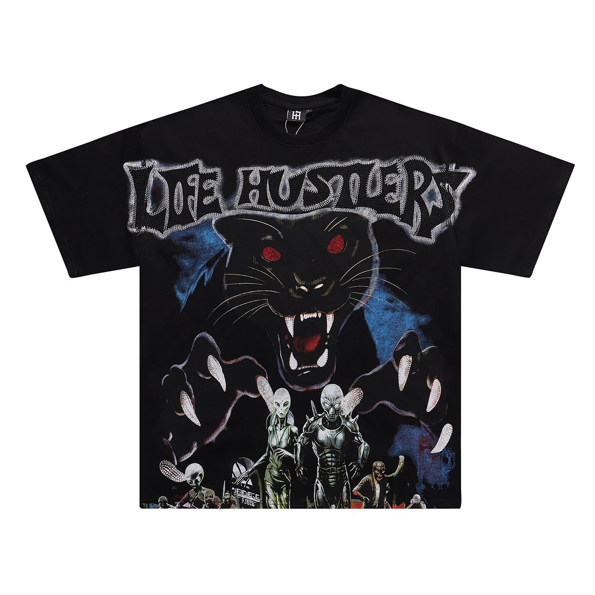 Life Hustlere Rhinestone Panther Graphic T-Shirt ¡ª front