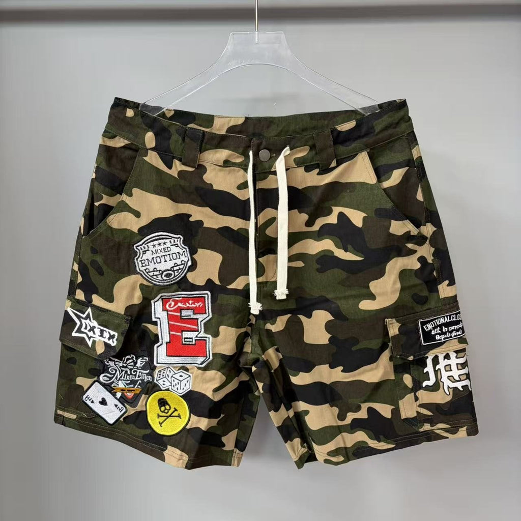 MIXED EMOTION Green Camouflage Embroidered Cargo Shorts ¡ª hero