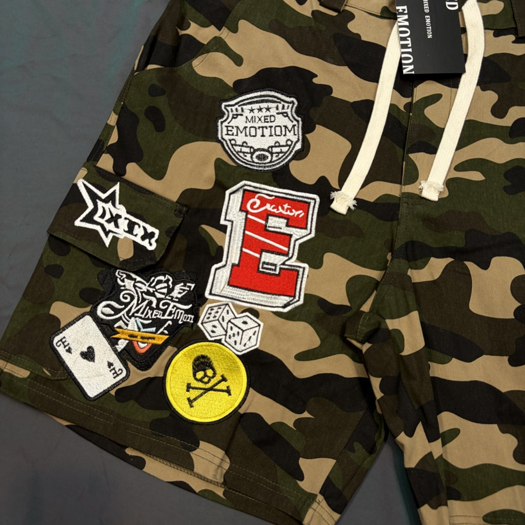 MIXED EMOTION Green Camouflage Embroidered Cargo Shorts ¡ª detail