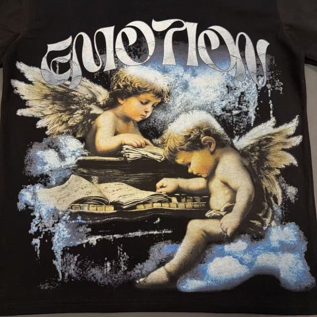 MIXED EMOTION Black Cherub Abstract Graphic T-Shirt ¡ª detail