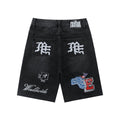 Black Gothic Patch Denim Shorts ¡ª hero