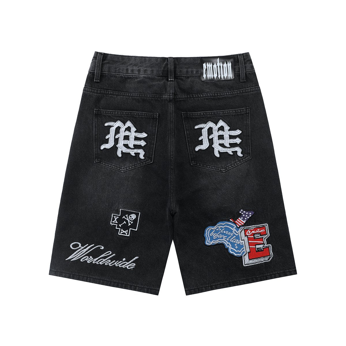Black Gothic Patch Denim Shorts ¡ª hero