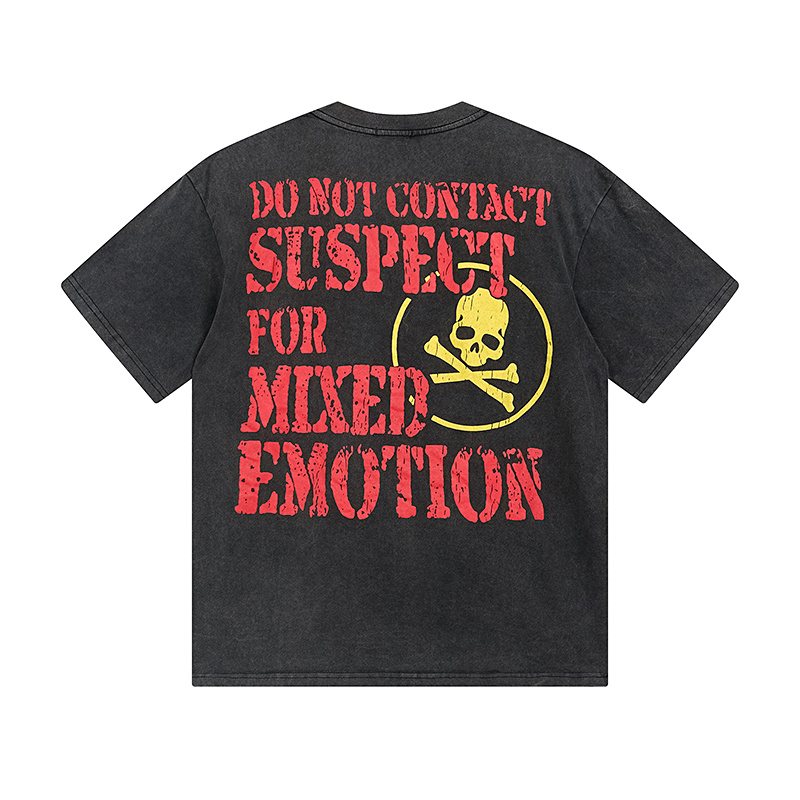 MIXED EMOTION Washed Black Distressed Graphic T-Shirt ¡ª back