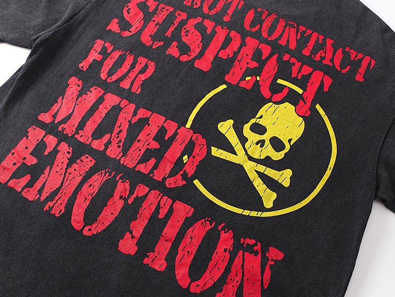 MIXED EMOTION Washed Black Distressed Graphic T-Shirt ¡ª detail