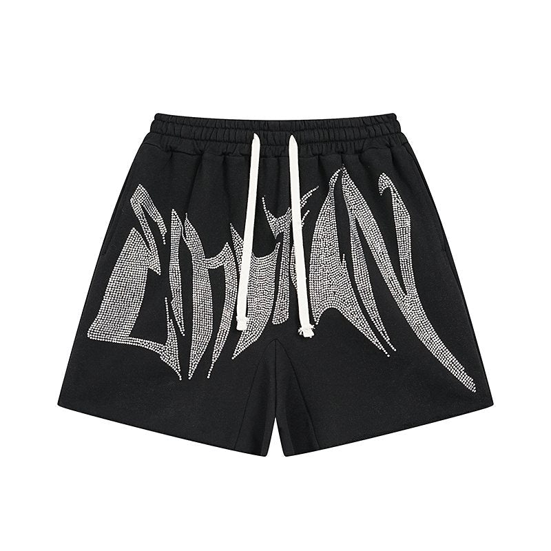 MIXED EMOTION Rhinestone Graphic Raw-Hem Shorts ¡ª hero