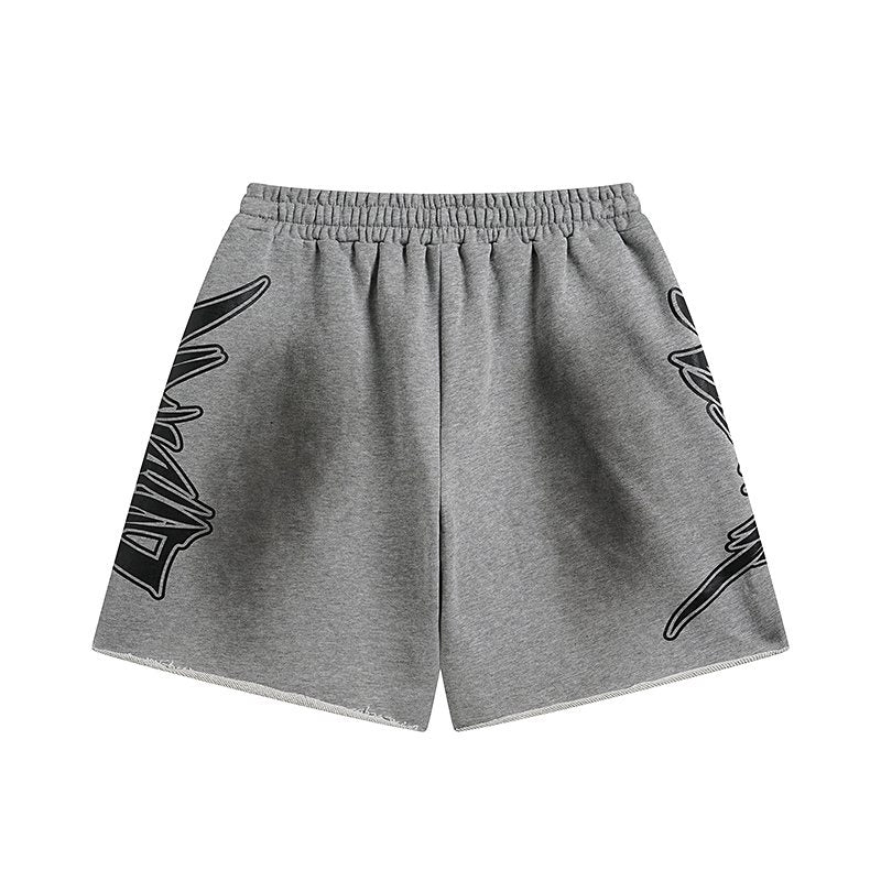 MIXED EMOTION Distressed Side-Graphic Sweat Shorts ¡ª back