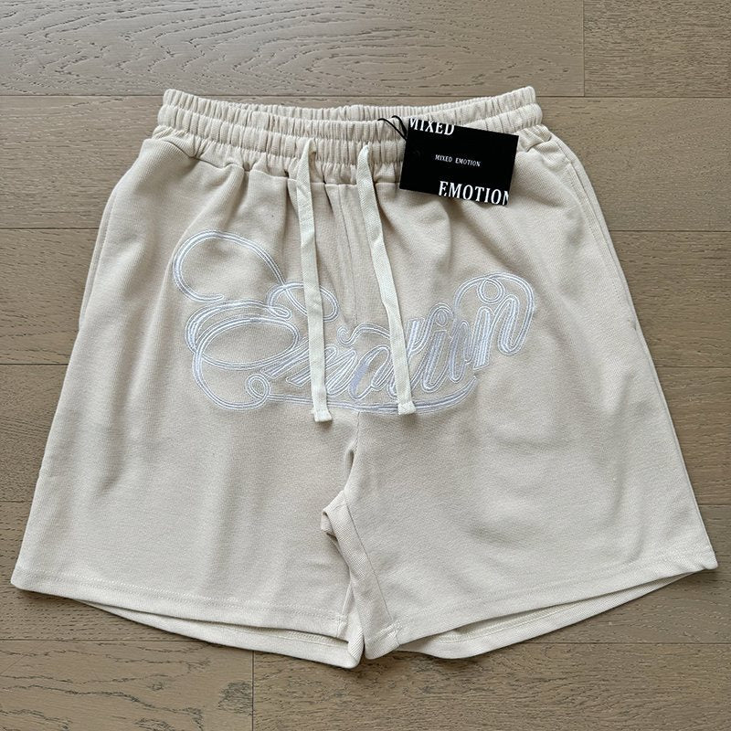 MIXED EMOTION Embroidered Drawstring Shorts ¡ª front