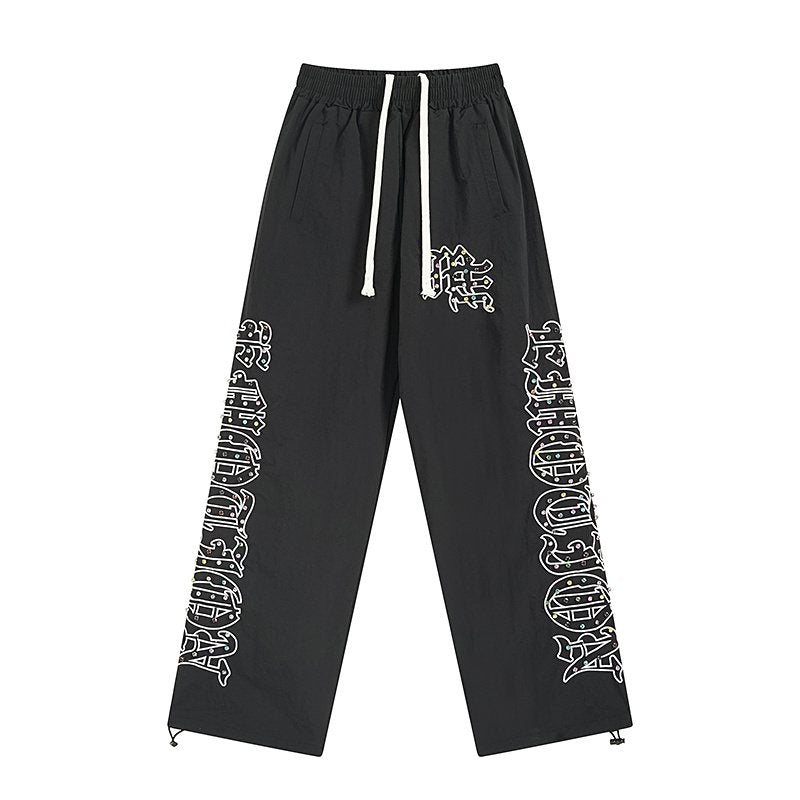 MIXED EMOTION Black Graphic Drawstring Pants ¡ª front
