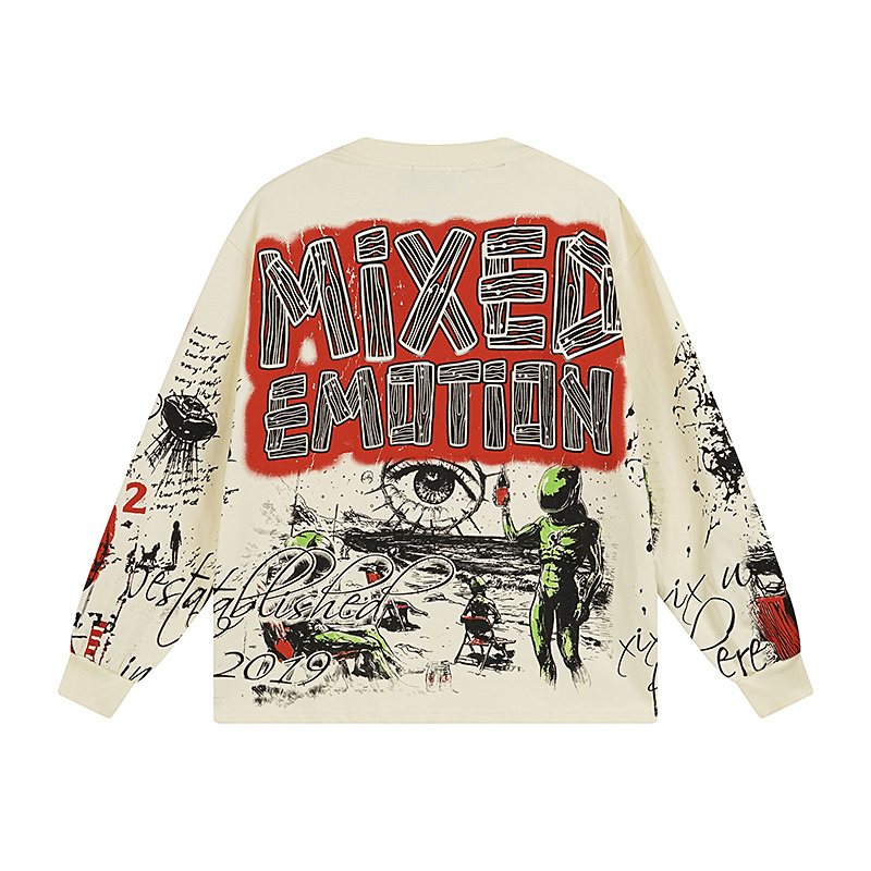 MIXED EMOTION Distressed Graphic Long-Sleeve T-Shirt ¡ª back