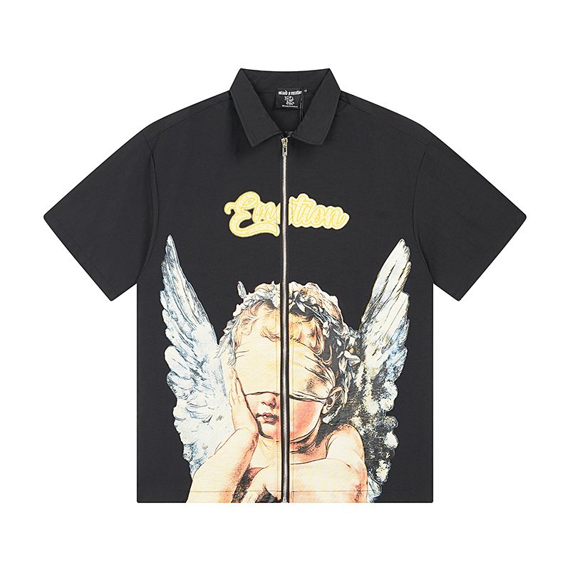 MIXED EMOTION Angel Graphic Zip-Front Short-Sleeve Shirt ¡ª hero