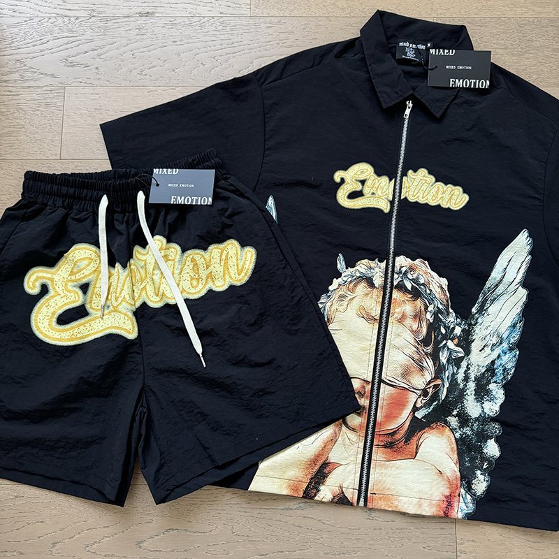 MIXED EMOTION Angel Graphic Zip Shirt & Shorts Set ¡ª hero