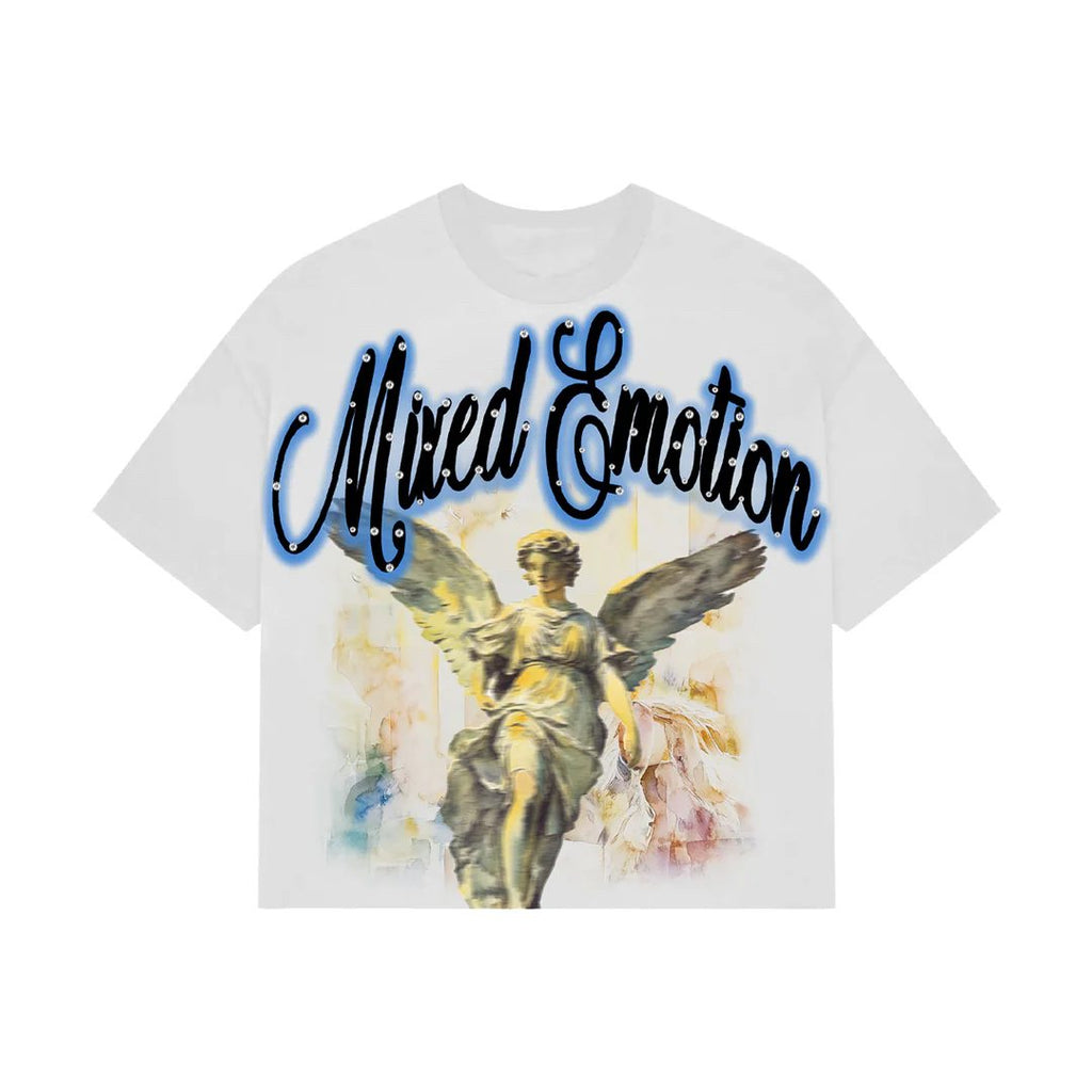 MIXED EMOTION Blue Angel Rhinestone Graphic T-Shirt ¡ª front