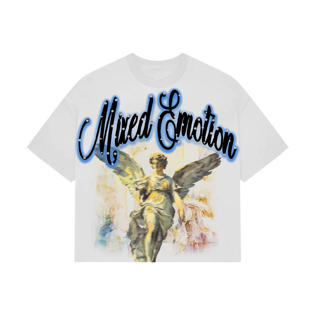 MIXED EMOTION Blue Angel Rhinestone Graphic T-Shirt ¡ª front