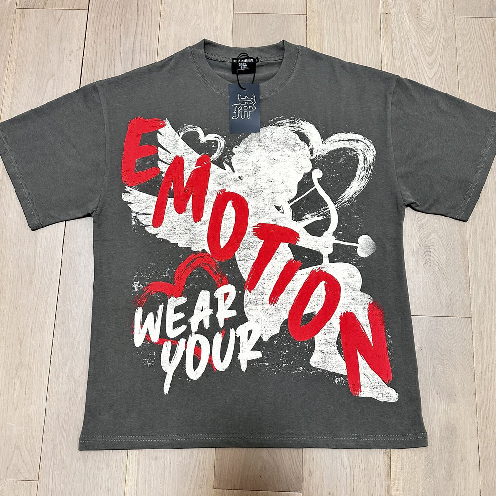 MIXED EMOTION Charcoal Gray Front & Back Graphic T-Shirt ¡ª hero