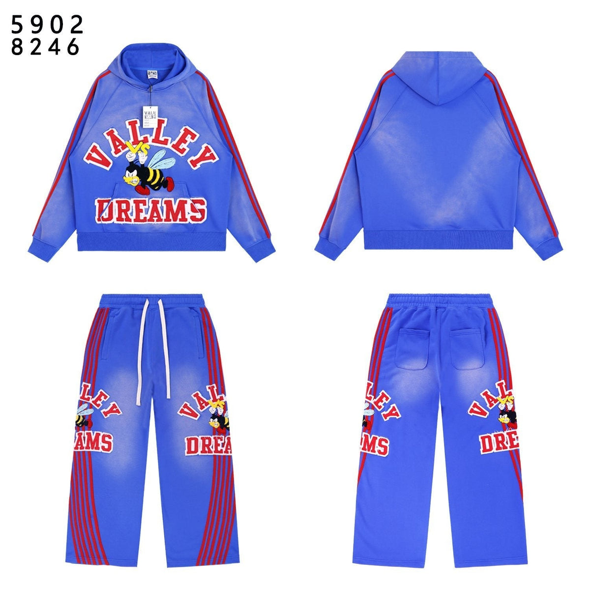 VALE USA Bee Embroidered Striped Hoodie & Sweatpants Set ¡ª hero