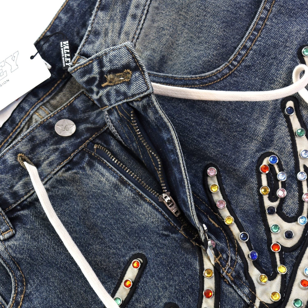VALE Skittle Graphic Washed Denim Shorts ¡ª detail