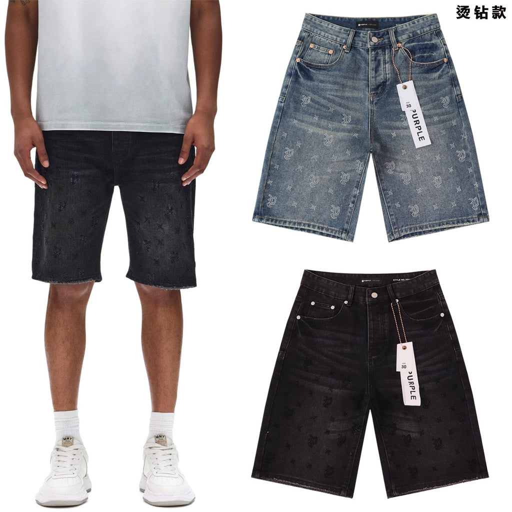 PURPLE Rhinestone Raw-Hem Denim Shorts ¡ª context