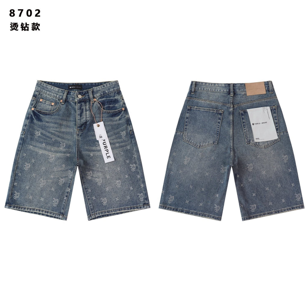 PURPLE Rhinestone Raw-Hem Denim Shorts ¡ª hero