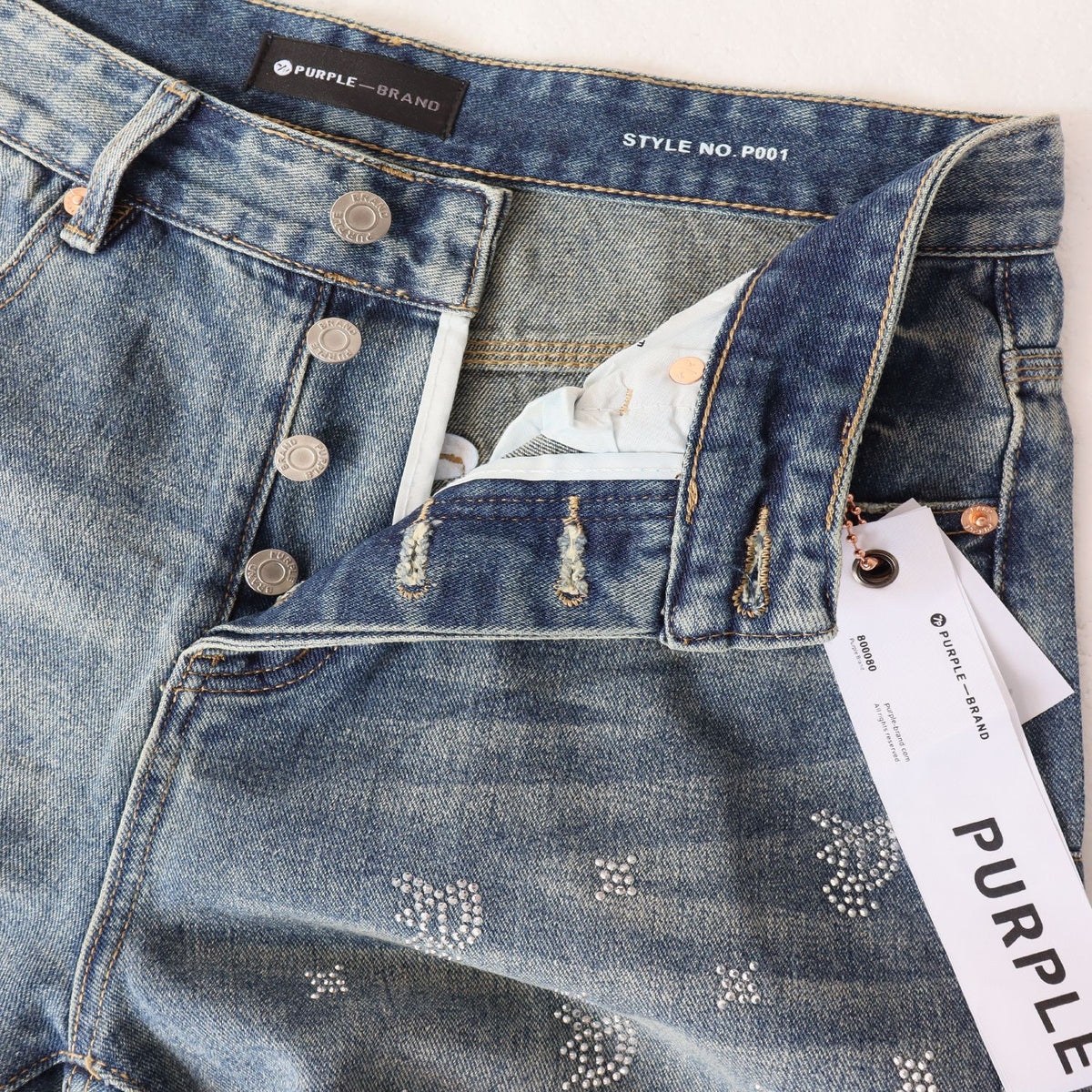 PURPLE Rhinestone Raw-Hem Denim Shorts ¡ª detail
