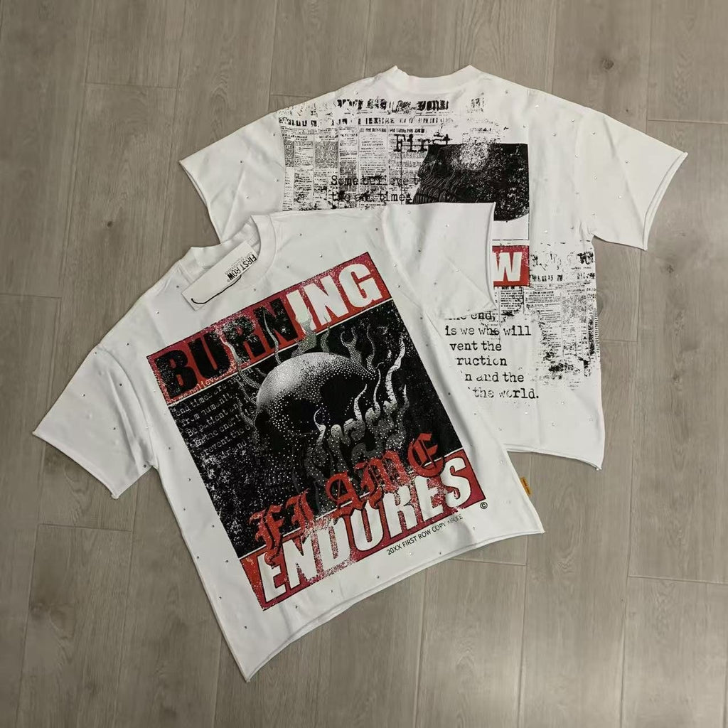 FIRST ROW Burning Flames Cropped Graphic T-Shirt ¡ª context