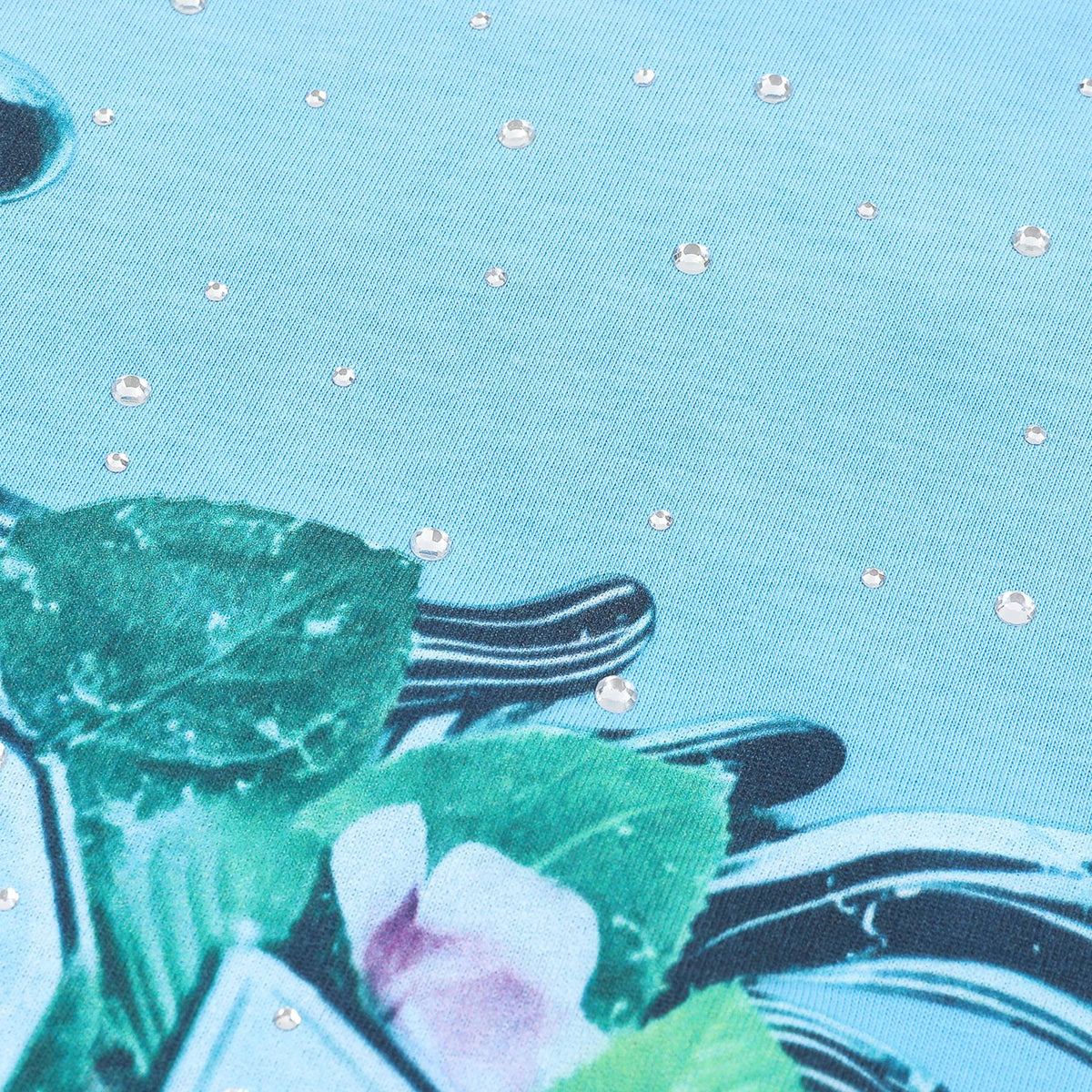 FIRST ROW Sky Blue Rhinestone Front & Back Graphic T-Shirt ¡ª detail