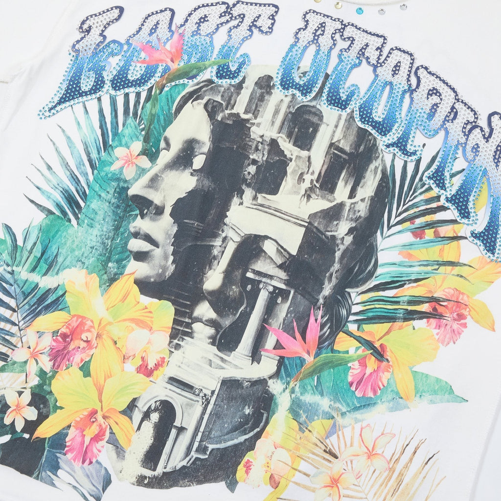 FIRST ROW Tropical Statue Rhinestone Graphic T-Shirt ¡ª detail