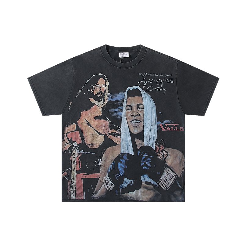 VALE USA Boxing Graphic Washed Black T-Shirt ¡ª front