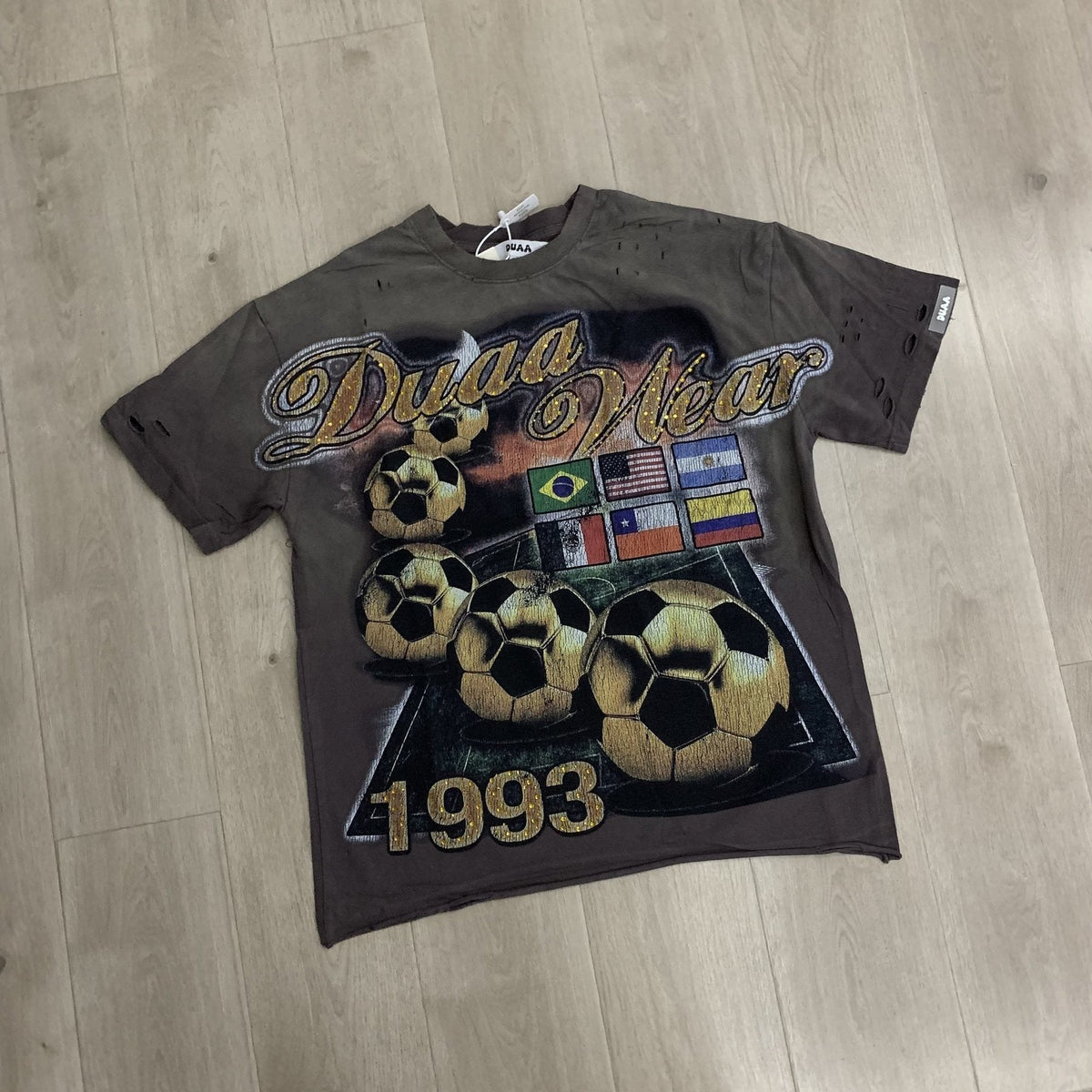 DUAA WC 93 Soccer Flag Distressed Graphic T-Shirt ¡ª front