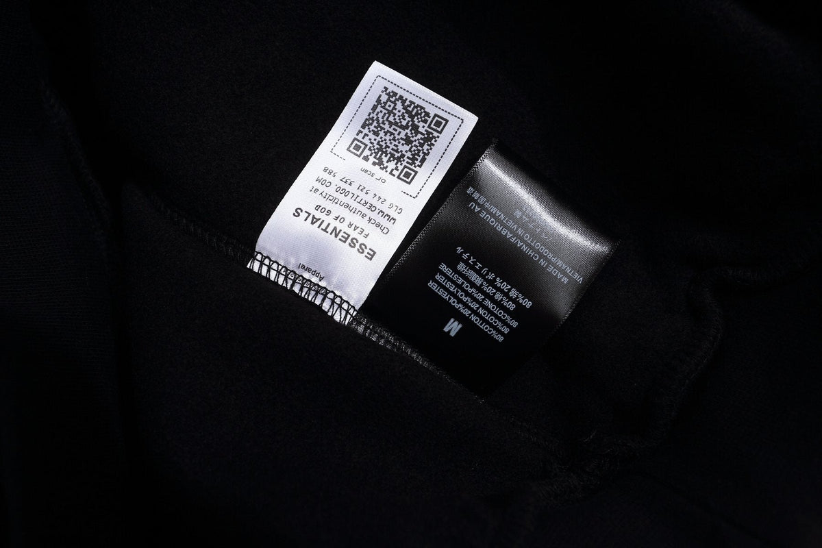 Fear of God Essentials Arched Graphic Hoodie in Black ¡ª neck_label