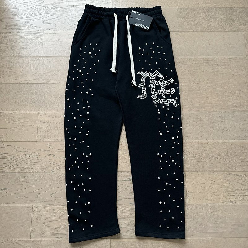 Mixed Emotion Rhinestone Logo Sweatpants ¡ª front