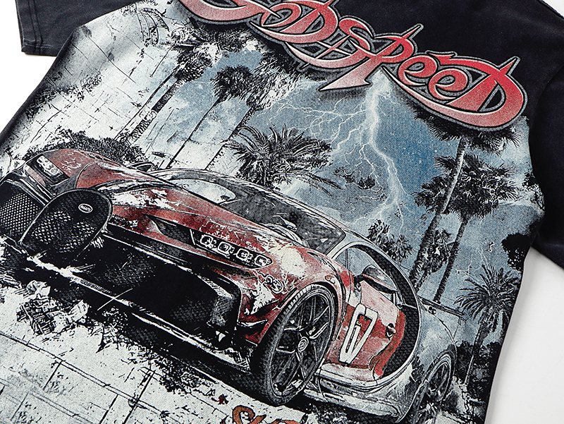 Godspeed Super Run Sunday Car Graphic Short-Sleeve T-Shirt ¡ª detail