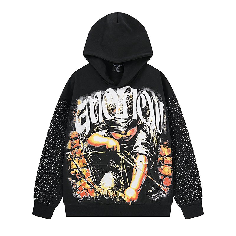 MIXED EMOTION Rhinestone Sleeve Graphic Hoodie ¡ª front