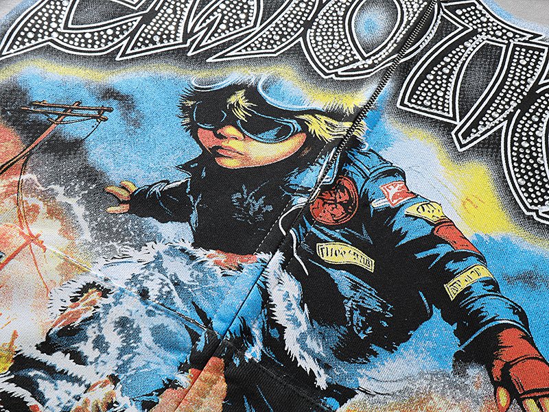 MIXED EMOTION Skateboard Graphic Zip Hoodie - Gray ¡ª detail
