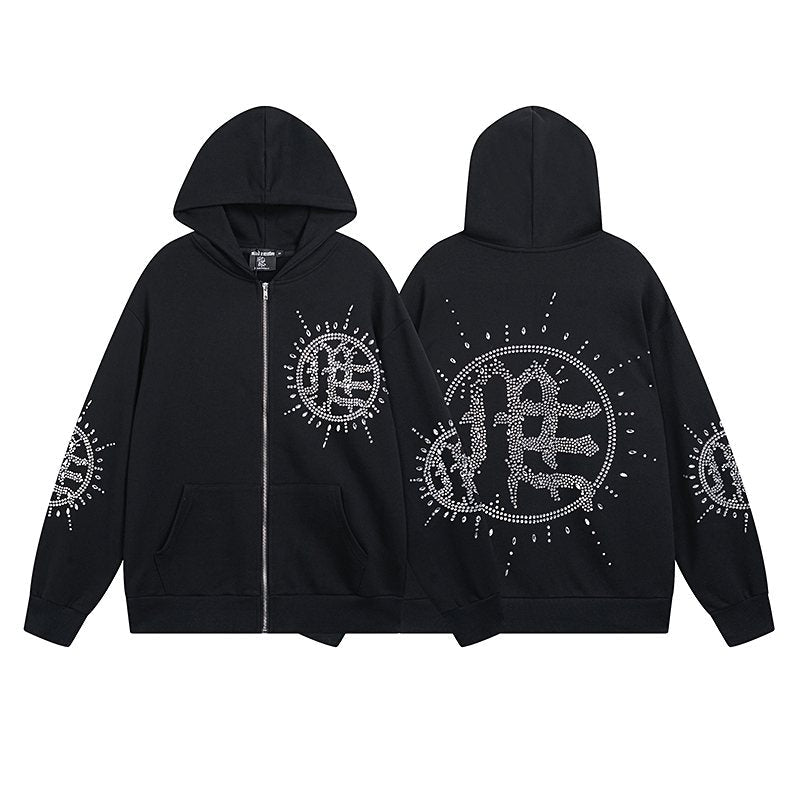 MIXED EMOTION Rhinestone Graphic Zip-Up Hoodie ¡ª hero