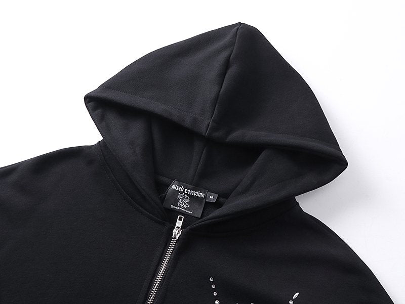 MIXED EMOTION Rhinestone Graphic Zip-Up Hoodie ¡ª detail