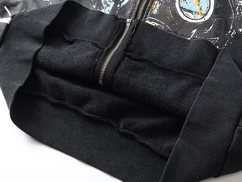 MIXED EMOTION Washed Black Graphic Zip Hoodie ¡ª detail