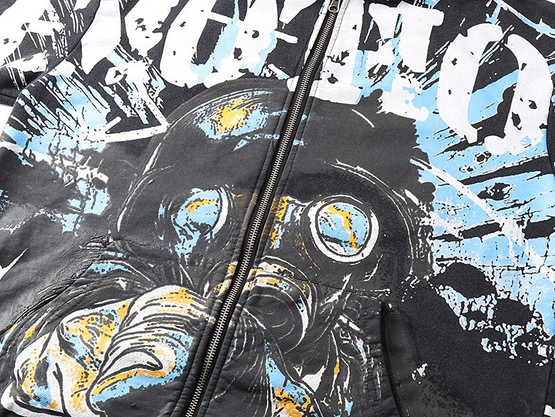 MIXED EMOTION Washed Black Graphic Zip Hoodie ¡ª detail